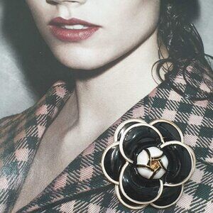 Gold Metal Camellia Flower Pin Brooch Women Fashion Classic Formal Jewelry